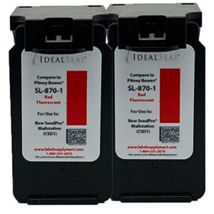 IDEALSEAL Replacement Postage Ink for SL-870-1 Red Ink Cartridge SendPro Mailstation (CSD1) (2 Pack) +(100 Compatible PB 612-9 Labels) + (Compatible PB #601-7 4 oz.Dabber Bottle of Sealing Solution)