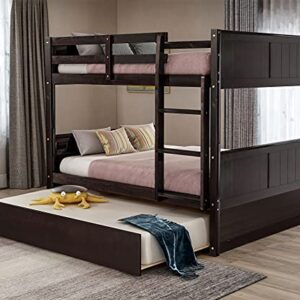 MERITLINE Full Over Full Bunk Bed with Trundle, Wood Bunk Bed with Twin Size Trundle, for Kids Teens Adults (Espresso)