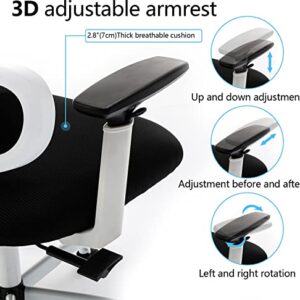 KERDOM Ergonomic Office Chair, Home Desk Chair, Comfy Breathable Mesh Task Chair, High Back Thick Cushion Computer Chair with Headrest and 3D Armrests, Adjustable Height Home Gaming Chair White