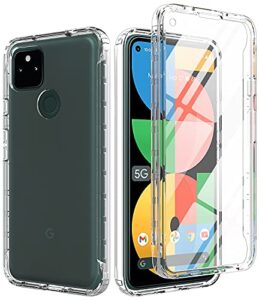 swoders4u for google pixel 5a 5g case with built-in screen protector, [hard front cover + soft back cover] full body shockproof phone case clear protective cover case