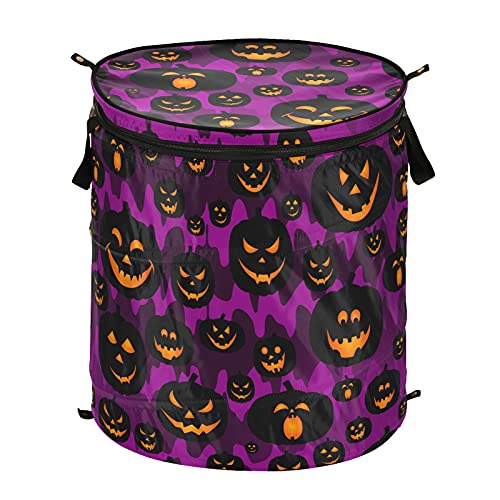 Halloween Jack Lantern Pumpkin Pop Up Laundry Hamper with Lid Foldable Storage Basket Collapsible Laundry Bag for Camping Picnics Bathroom