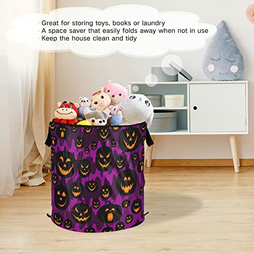 Halloween Jack Lantern Pumpkin Pop Up Laundry Hamper with Lid Foldable Storage Basket Collapsible Laundry Bag for Camping Picnics Bathroom