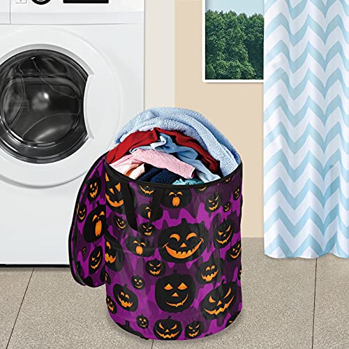 Halloween Jack Lantern Pumpkin Pop Up Laundry Hamper with Lid Foldable Storage Basket Collapsible Laundry Bag for Camping Picnics Bathroom