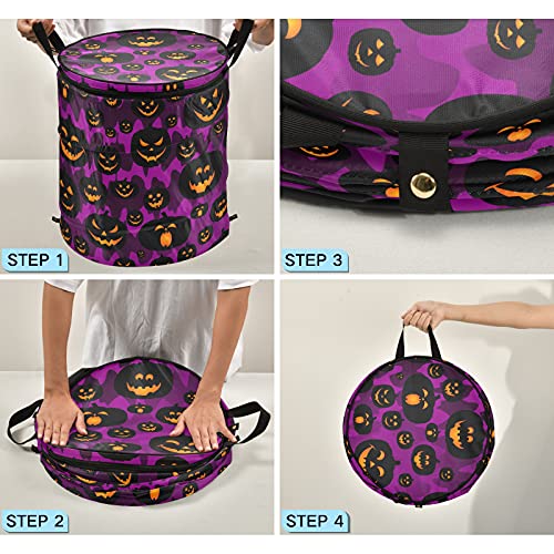 Halloween Jack Lantern Pumpkin Pop Up Laundry Hamper with Lid Foldable Storage Basket Collapsible Laundry Bag for Camping Picnics Bathroom