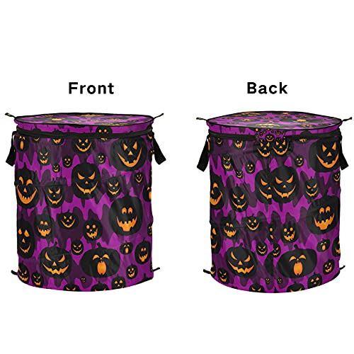 Halloween Jack Lantern Pumpkin Pop Up Laundry Hamper with Lid Foldable Storage Basket Collapsible Laundry Bag for Camping Picnics Bathroom