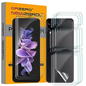 orzero (3 sets 12 packs) compatible for samsung galaxy z flip 3 5g soft tpu screen protector, high definition premium quality edge to edge (full coverage) bubble-free (lifetime replacement)