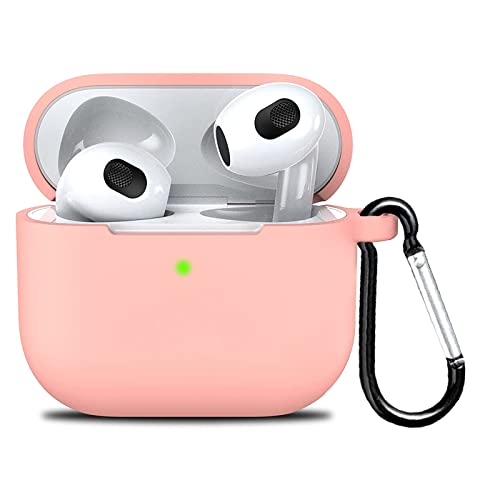 Airpods 3 Case, LowGeeker Silicone Case Cover Compatible with Airpods 3 Replacement Accessories Full Protective Shockproof with Keychain for Men Women, Pink