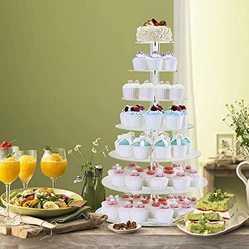 ZXJJ 3/4/5/6 Tier Clear White Round Cup Cake Stand Acrylic Cupcake Stand Supplies Display Tower Wedding Birthday Party Decoration (6 Tiers)