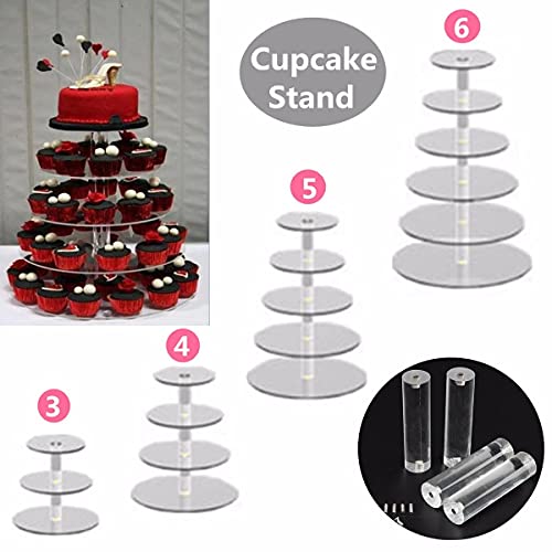ZXJJ 3/4/5/6 Tier Clear White Round Cup Cake Stand Acrylic Cupcake Stand Supplies Display Tower Wedding Birthday Party Decoration (6 Tiers)