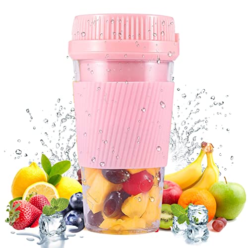 300ml Personal Blender, Travel Juicer Cup with USB Rechargeable, Mini Portable Blender for Shakes, Smoothies, Fruit (Pink)