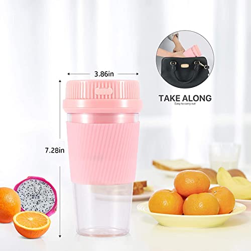 300ml Personal Blender, Travel Juicer Cup with USB Rechargeable, Mini Portable Blender for Shakes, Smoothies, Fruit (Pink)