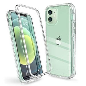 anuck case for iphone 12 case, for iphone 12 pro case, crystal clear heavy duty defender phone case 3 layer shockproof full-body protective case hard pc shell & soft tpu bumper cover 6.1'' - clear