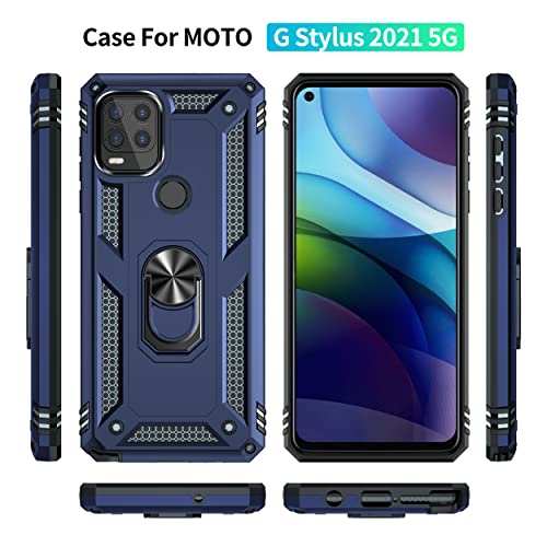 SKTGSLAMY for Moto G Stylus 5G Case (2021),with Screen Protector,[Military Grade] 16ft. Drop Tested Cover with Magnetic Kickstand Car Mount Protective Case for Motorola G Stylus 5G, Blue