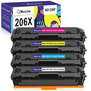 manyjets 206x w2110x compatible toner cartridge replacement for hp 206x w2110x 206a w2110a work with hp color laserjet pro m283fdw m255dw m283cdw m282nw printer (high yield,4-pack,no chip)