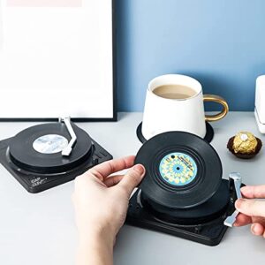 XingZhuo Retro Vinyl Record Coasters Set of 6 Piece with 1 Piece Vinyl Record Player Holder Coasters for Coffee Table, Vinyl Record Decor, Drink Coasters, Funny Coasters, Music Coasters