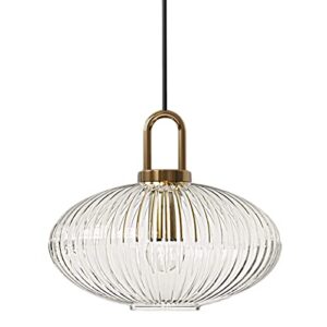 debbte industrial vintage pendant lighting with ribbed glass lamp shade and bronze finish, modern retro ceiling light hanging lamp for bedside dining table kitchen island (transparent, 11.8")