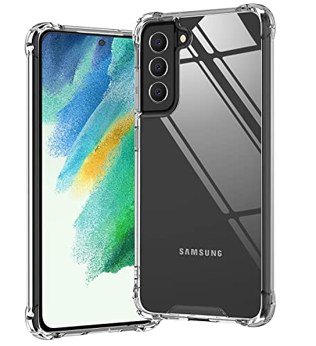 KIOMY Galaxy S21 FE Case Crystal Clear Shockproof Bumper Protective Phone Cover Hybrid Design Hard PC Back with Flexible TPU Raised Bezel & Enhanced Corners Slim Fit Skin for Samsung Galaxy S21 FE 5G