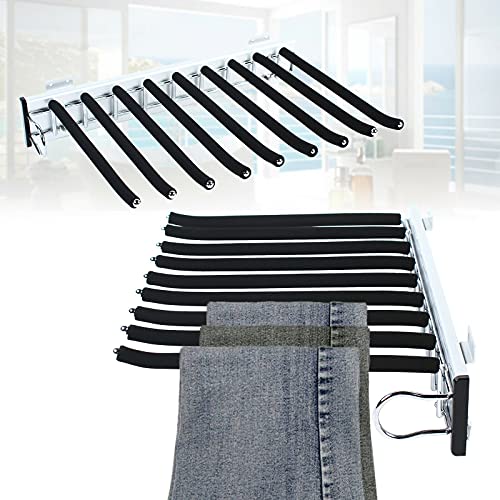 Futchoy Pull Out Trouser Hanger Rack Closet Pants Storage Rack Space Saving Drawer Non-Slip Clothes Hanger Bar Multi Functional (Right Installation)
