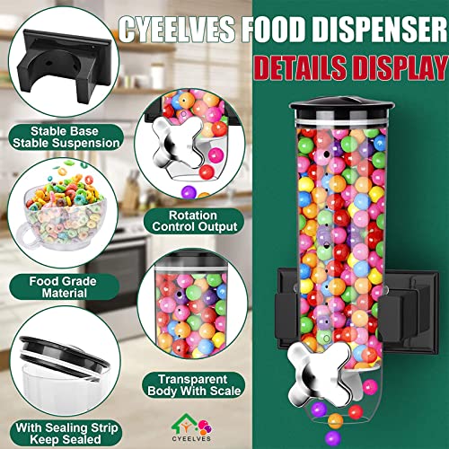 Cereal Dispenser, Food Dispenser Wall Mounted, Grain Dispenser Storage Containers with Cup, Single Control Candy Dispenser for Storing Snack Nut Coffee Beans, Kitchen Dry Cereal Dispenser, Black 1.5 L