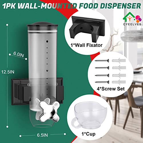 Cereal Dispenser, Food Dispenser Wall Mounted, Grain Dispenser Storage Containers with Cup, Single Control Candy Dispenser for Storing Snack Nut Coffee Beans, Kitchen Dry Cereal Dispenser, Black 1.5 L