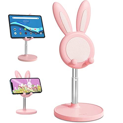 Cute Rabbit Phone Stand Holder, Adjustable Bunny Tablets Stand Desktop (Pink)