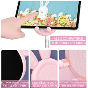 Cute Rabbit Phone Stand Holder, Adjustable Bunny Tablets Stand Desktop (Pink)