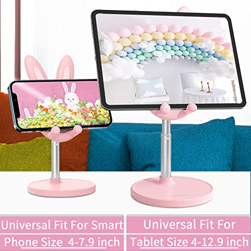 Cute Rabbit Phone Stand Holder, Adjustable Bunny Tablets Stand Desktop (Pink)