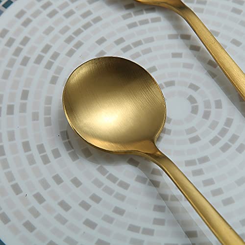 Matt Gold Dinner Spoons 6 Piece, 8.1'' Stainless Steel Tablespoons, Soup Spoons, Dessert Spoons, Spoons Silverware for Home, Kitchen or Restauran,Dishwasher Safe