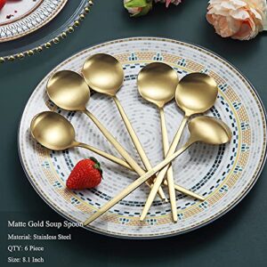 Matt Gold Dinner Spoons 6 Piece, 8.1'' Stainless Steel Tablespoons, Soup Spoons, Dessert Spoons, Spoons Silverware for Home, Kitchen or Restauran,Dishwasher Safe