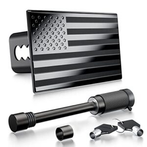 dopake metal trailer hitch cover,heavy duty 2" inch tow rear receivers plug covers,usa american flag hitch cover （with 3-3/5" usable length,5/8-inch diameter pin） for trucks cars suv (black)