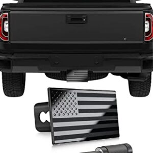 DoPake Metal Trailer Hitch Cover,Heavy Duty 2" Inch Tow Rear Receivers Plug Covers,USA American Flag Hitch Cover （with 3-3/5" Usable Length,5/8-inch Diameter Pin） for Trucks Cars SUV (Black)
