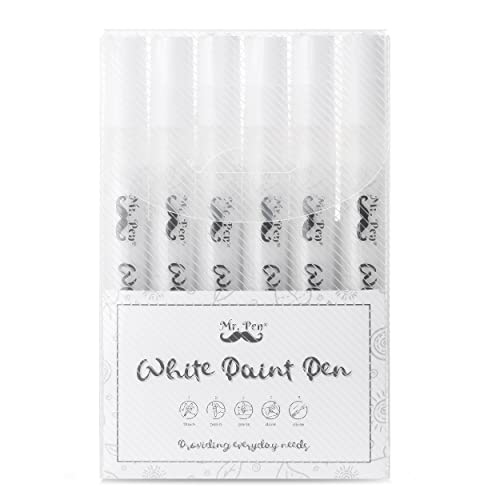 Mr. Pen- White Paint Pen, 6 Pack, Water-Based, Acrylic Paint Marker, White Paint Marker, White Pens for Art, White Markers for Black Paper, White Paint Pen Medium Tip, White Fabric Pen