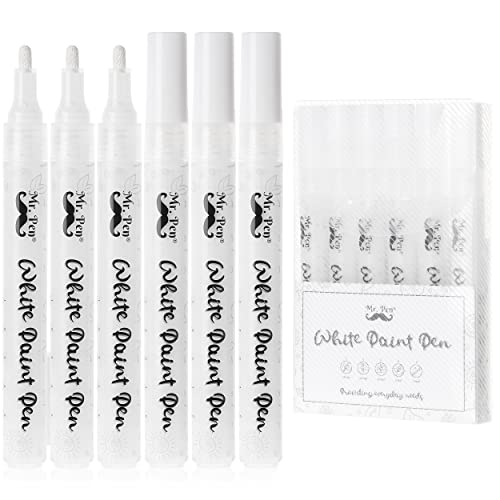 Mr. Pen- White Paint Pen, 6 Pack, Water-Based, Acrylic Paint Marker, White Paint Marker, White Pens for Art, White Markers for Black Paper, White Paint Pen Medium Tip, White Fabric Pen