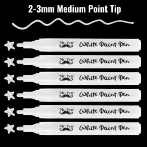 Mr. Pen- White Paint Pen, 6 Pack, Water-Based, Acrylic Paint Marker, White Paint Marker, White Pens for Art, White Markers for Black Paper, White Paint Pen Medium Tip, White Fabric Pen