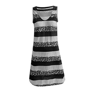 WYTong Women's Casual Dresses Sleeveless Striped Print Dress V Neckline Summer Dresses(Gray,Small)