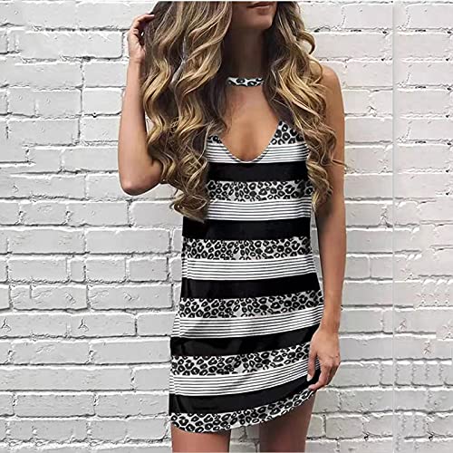 WYTong Women's Casual Dresses Sleeveless Striped Print Dress V Neckline Summer Dresses(Gray,Small)