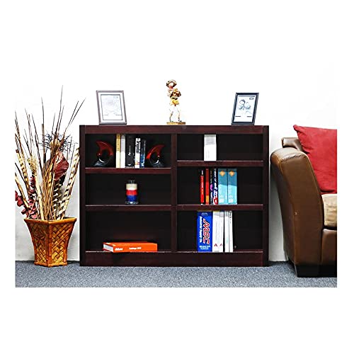 BOWERY HILL Traditional 36" Tall 6-Shelf Double Wide Wood Bookcase in Cherry