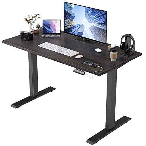 Soohow Electric Standing Desk 48 x 24 Inches Adjustable Height Desk, Dual Motor Stand Up Computer Desk, Walnut Tabletop (120 x 60 cm), Black Frame for Home Office