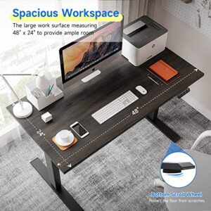 Soohow Electric Standing Desk 48 x 24 Inches Adjustable Height Desk, Dual Motor Stand Up Computer Desk, Walnut Tabletop (120 x 60 cm), Black Frame for Home Office