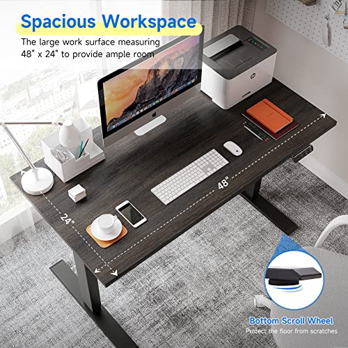 Soohow Electric Standing Desk 48 x 24 Inches Adjustable Height Desk, Dual Motor Stand Up Computer Desk, Walnut Tabletop (120 x 60 cm), Black Frame for Home Office