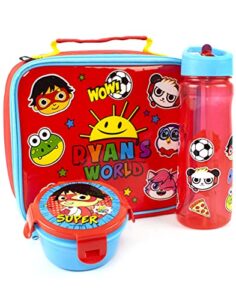 ryans world lunch box 3 piece set bag, water bottle & snack pot one size, red
