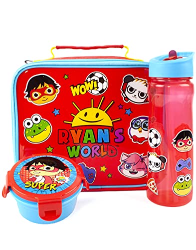 Ryans World Lunch Box 3 Piece Set Bag, Water Bottle & Snack Pot One Size, Red