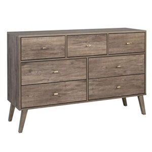 allora mid century modern wide 7 drawer dresser bedroom dresser with 3 small drawers and 4 large drawers in drifted gray