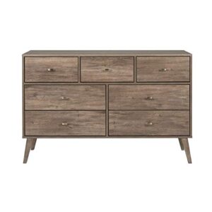 Allora Mid Century Modern Wide 7 Drawer Dresser Bedroom Dresser with 3 Small Drawers and 4 Large Drawers in Drifted Gray