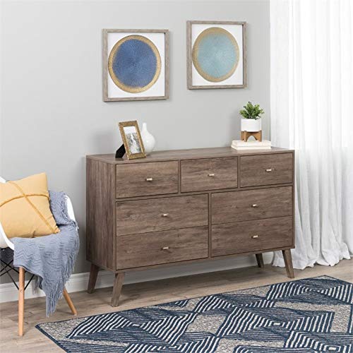 Allora Mid Century Modern Wide 7 Drawer Dresser Bedroom Dresser with 3 Small Drawers and 4 Large Drawers in Drifted Gray