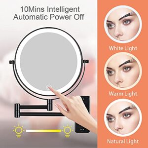 LANSI Rechargeable Wall Mounted Lighted Makeup Mirror, Mounted Makeup Magnifying Mirror with Lights,10X LED Vanity Mirror Wall Mounted, 8" Wall Bathroom Shaving Mirror (Black)