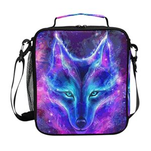 wolf galaxy lunch box starry wolf insulated lunch bag girls lunch cooler bag tote freezable shoulder strap lunchbox animal print starry sky thermal meal tote kit for girls school picnic