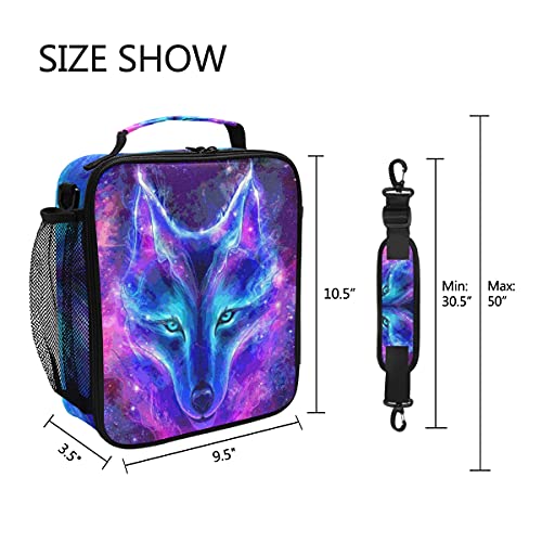 Wolf Galaxy Lunch Box Starry Wolf Insulated Lunch Bag Girls Lunch Cooler Bag Tote Freezable Shoulder Strap Lunchbox Animal Print Starry Sky Thermal Meal Tote Kit for Girls School Picnic