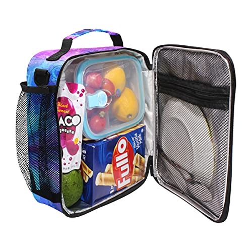 Wolf Galaxy Lunch Box Starry Wolf Insulated Lunch Bag Girls Lunch Cooler Bag Tote Freezable Shoulder Strap Lunchbox Animal Print Starry Sky Thermal Meal Tote Kit for Girls School Picnic