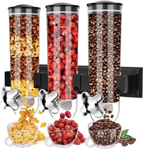 triple food dispenser, cereal dispenser, dry food dispenser wall mounted cereal dispenser, candy dispenser grain dispenser kitchen container with 3 cup, snack dispenser for store nut coffee beans 4.5l